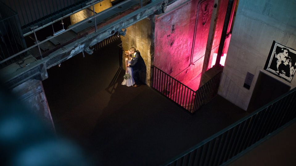 Portrait session inside the Brisbane Powerhouse Museum with the Bride and Groom.