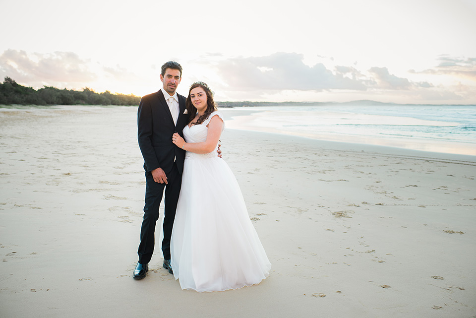 Wedding Portrait of Tenielle and Mick on Noosa main Beach