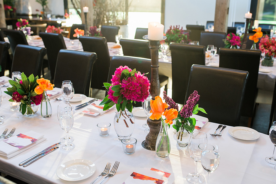 Photo of tables with an amazing wedding floral styling by The Flower Jar in Melbourne.