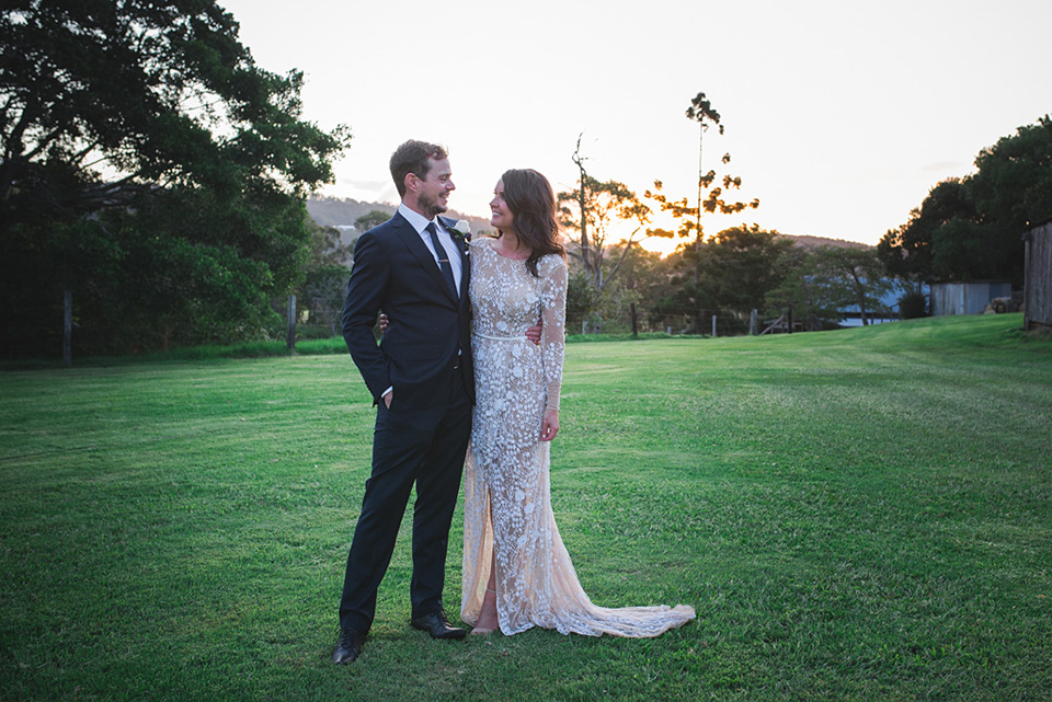 Bride and groom photos at sunset at the Yandina Station wedding venue