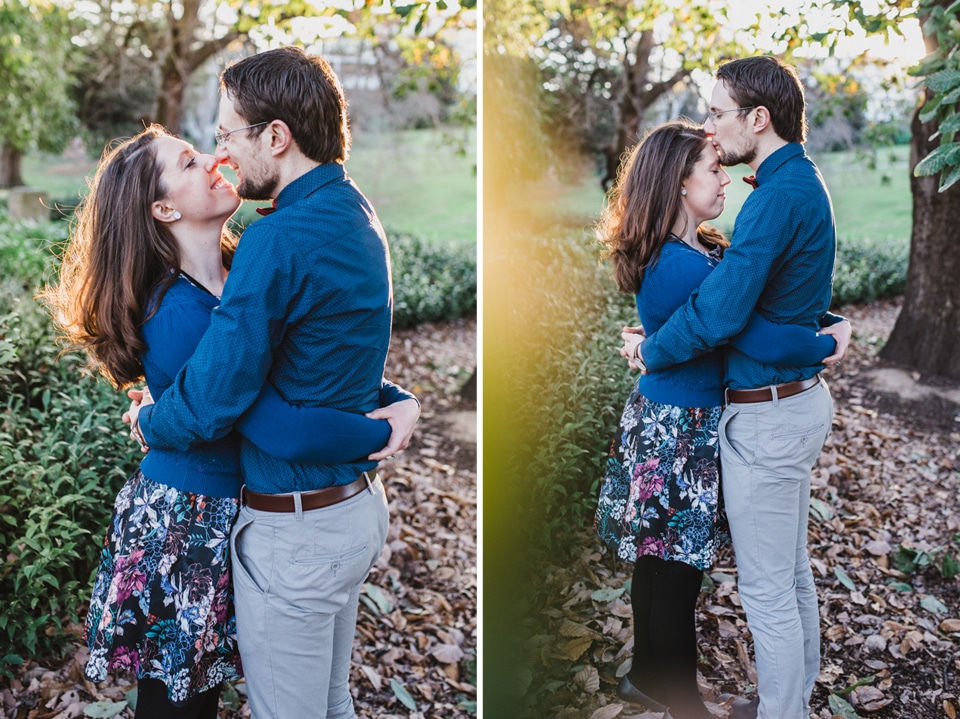 Portraits of Kirsty & Tim during their Canterbury Gardens engagement shoot.