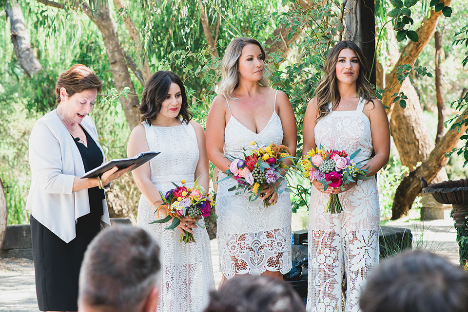 The bridesmaids during the wedding ceremony at Inglewood Estate, Kangaroo Grounds.